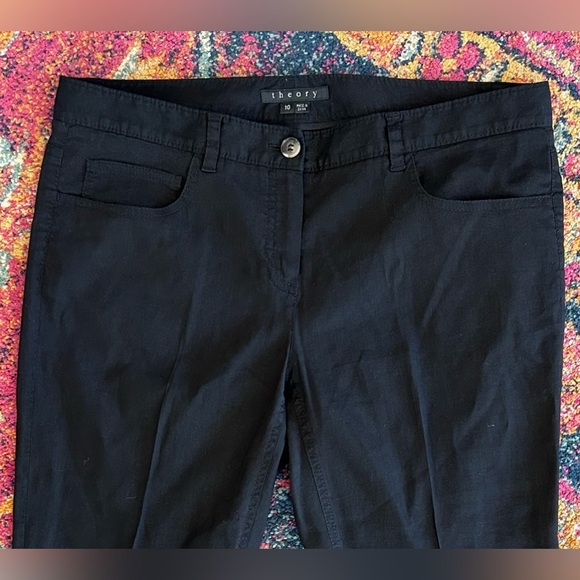 Theory | Women’s black linen blend pants, zipper/button front closure, size 10 - Picture 7 of 14